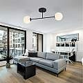 Plafoniera Moderna Morrigan 2 Luci In Acciao Nero E Sfere In Vetro Bianco LA0079-EB-PL2-NR-BI