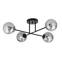 Plafoniera Moderna Morrigan 4 Luci In Acciao Nero E Sfere In Vetro Fumè