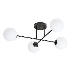 Plafoniera Moderna Morrigan 4 Luci In Acciao Nero E Sfere In Vetro Bianco