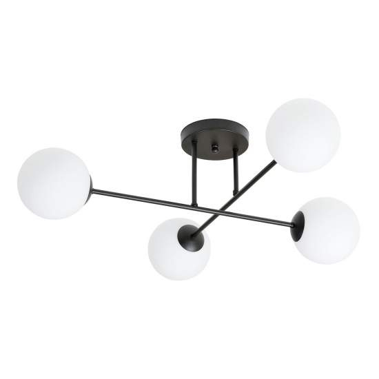Plafoniera Moderna Morrigan 4 Luci In Acciao Nero E Sfere In Vetro Bianco LA0079-EB-PL4-NR-BI