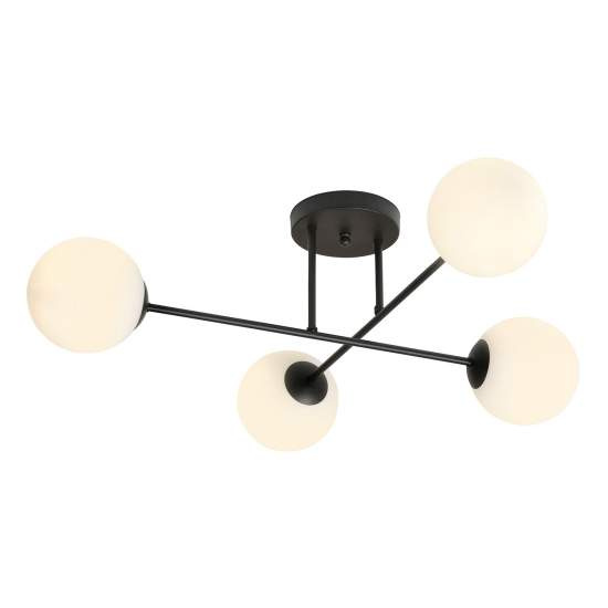 Plafoniera Moderna Morrigan 4 Luci In Acciao Nero E Sfere In Vetro Bianco LA0079-EB-PL4-NR-BI