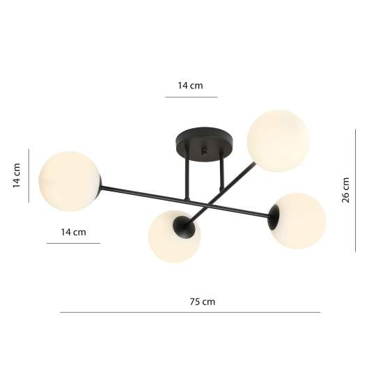 Plafoniera Moderna Morrigan 4 Luci In Acciao Nero E Sfere In Vetro Bianco LA0079-EB-PL4-NR-BI