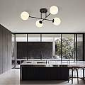 Plafoniera Moderna Morrigan 4 Luci In Acciao Nero E Sfere In Vetro Bianco LA0079-EB-PL4-NR-BI