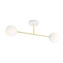 Plafoniera Moderna Magnium 2 Luci In Acciao Oro E Sfere In Vetro Bianco