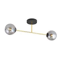 Plafoniera Moderna Magnium 2 Luci In Acciao Oro E Sfere In Vetro Fumè