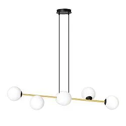 Sospensione Contemporanea Okami 6 Luci Acciaio Oro Sfere In Vetro Bianco