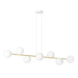 Sospensione Contemporanea Okami 8 Luci Acciaio Bianco Oro Vetro Bianco
