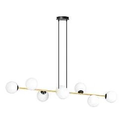 Sospensione Contemporanea Okami 8 Luci Acciaio Oro Sfere In Vetro Bianco