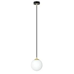 Sospensione Contemporanea Yudi 1 Luce Acciaio Nero/Oro Sfera Vetro Bianco