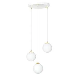 Sospensione Contemporanea Yudi 3 Luci Acciaio Bianco Sfera Vetro Bianco
