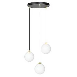 Sospensione Contemporanea Yudi 3 Luci Acciaio Nero/Oro Sfere Vetro Bianco