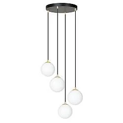 Sospensione Contemporanea Yudi 4 Luci Acciaio Nero/Oro Sfere Vetro Bianco