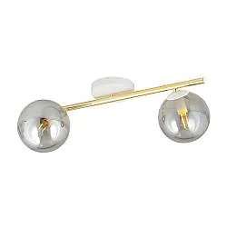 Plafoniera Contemporanea 2 Luci Eracle In Acciaio Oro/Bianco E Sfere Vetro Fumè