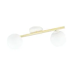 Plafoniera Contemporanea 2 Luci Eracle In Acciaio Oro E Sfere Vetro Bianco
