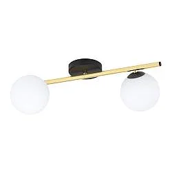 Plafoniera Contemporanea 2 Luci Eracle In Acciaio Oro/Nero E Sfere Vetro Bianco
