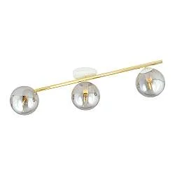 Plafoniera Contemporanea 3 Luci Eracle In Acciaio Oro/Bianco E Sfere Vetro Fumè