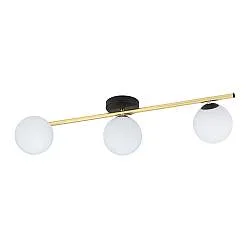 Plafoniera Contemporanea 3 Luci Eracle In Acciaio Oro/Nero E Sfere Vetro Bianco