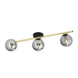 Plafoniera Contemporanea 3 Luci Eracle In Acciaio Oro/Nero E Sfere Vetro Fumè
