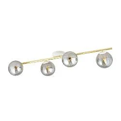 Plafoniera Contemporanea 4 Luci Eracle In Acciaio Oro/Bianco E Sfere Vetro Fumè