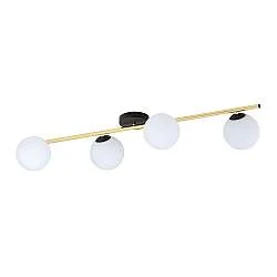 Plafoniera Contemporanea 4 Luci Eracle In Acciaio Oro/Nero E Sfere Vetro Bianco
