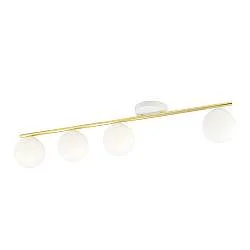 Plafoniera Contemporanea 4 Luci Achille In Acciaio Oro E Sfere Vetro Bianco