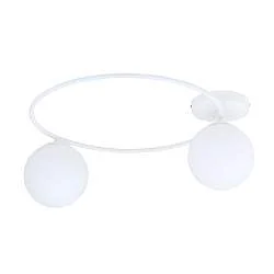 Plafoniera Minimal 2 Luci Perseo In Acciaio Bianco E Sfere In Vetro Bianco