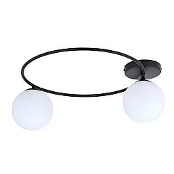 Plafoniera Minimal 2 Luci Perseo In Acciaio Nero E Sfere In Vetro Bianco