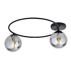 Plafoniera Minimal 2 Luci Perseo In Acciaio Nero E Sfere In Vetro Fumè