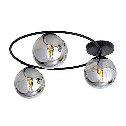 Plafoniera Minimal 3 Luci Perseo In Acciaio Nero E Sfere In Vetro Fumè