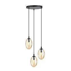 Sospensione Minimal 3 Luci Lancelot Acciaio Nero E Vetro Ambra