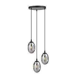 Sospensione Minimal 3 Luci Pendragon Acciaio Nero E Vetro Fumè