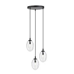 Sospensione Minimal 3 Luci Pendragon Acciaio Nero E Vetro Trasparente