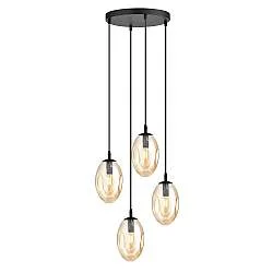 Sospensione Minimal 4 Luci Lancelot Acciaio Nero E Vetro Ambra