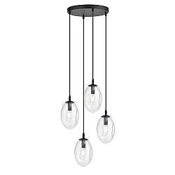 Sospensione Minimal 4 Luci Pendragon Acciaio Nero E Vetro Trasparente