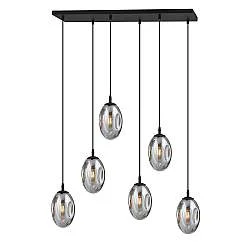 Sospensione Minimal 6 Luci Morigena Acciaio Nero E Vetro Fumè
