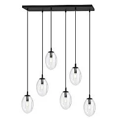 Sospensione Minimal 6 Luci Pendragon Acciaio Nero E Vetro Trasparente