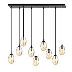 Sospensione Minimal 9 Luci Lancelot Acciaio Nero E Vetro Ambra