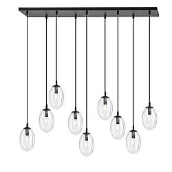 Sospensione Minimal 9 Luci Pendragon Acciaio Nero E Vetro Trasparente