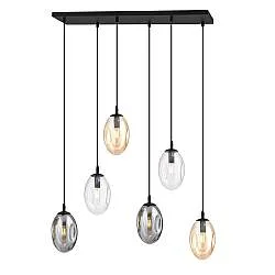 Sospensione Minimal 6 Luci Lancelot Acciaio Nero Vetro Ambra, Fumè Trasparente