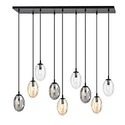 Sospensione Minimal 9 Luci Lancelot Acciaio Nero Vetro Ambra, Fumè Trasparente