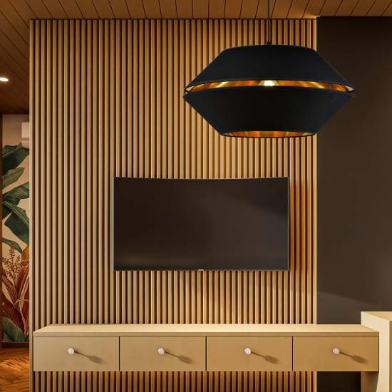 Sospensione Contemporanea 1 Luce Bellerofonte In Metallo Nero E Oro LA0091-EB-1-NR