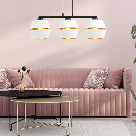 Sospensione Contemporanea 3 Luci Bellerofonte In Metallo Bianco E Oro LA0091-EB-3-NR-BI