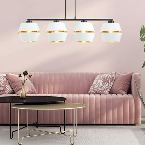 Sospensione Contemporanea 4 Luci Bellerofonte In Metallo Bianco E Oro LA0091-EB-4-NR-BI