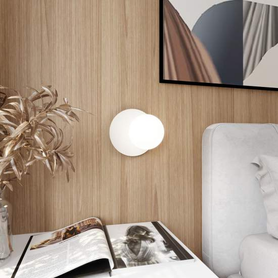 Lampada Da Parete Contemporanea Ippolita 1 Luce In Acciaio Bianco E Vetro Opalino LA0093-EB-AP1-BI