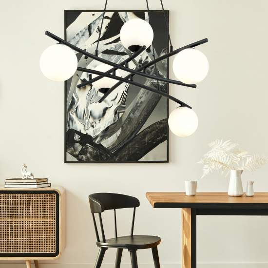 Lampadario Moderno Cadmo Acciaio Nero Bianco 5 Luci E14 Ip20 LA0095-EB-5-NR-BI