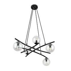 Lampadario Moderno Zarmon Acciaio Nero Trasarente 5 Luci E14