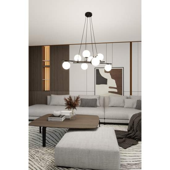 Lampadario Moderno Cadmo Acciaio Nero Bianco 8 Luci E14 Ip20 LA0095-EB-8-NR-BI
