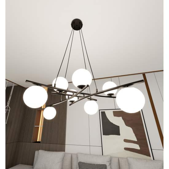 Lampadario Moderno Cadmo Acciaio Nero Bianco 8 Luci E14 Ip20 LA0095-EB-8-NR-BI