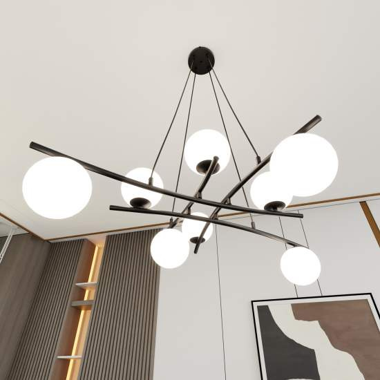 Lampadario Moderno Cadmo Acciaio Nero Bianco 8 Luci E14 Ip20 LA0095-EB-8-NR-BI