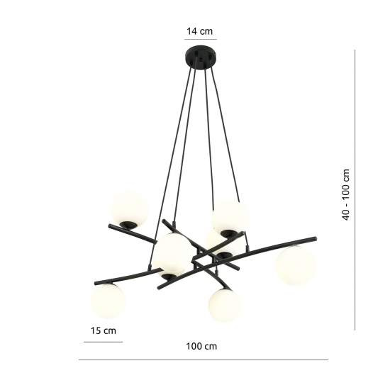 Lampadario Moderno Cadmo Acciaio Nero Bianco 8 Luci E14 Ip20 LA0095-EB-8-NR-BI